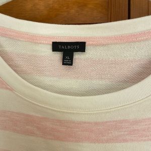 Talbots long sleeve sweatshirt, pink stripe, side slits; Very comfy!